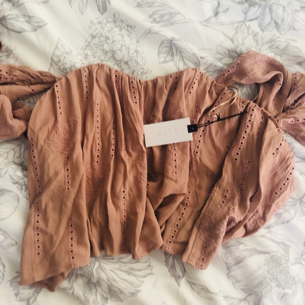 ASTR off shoulder flutter top